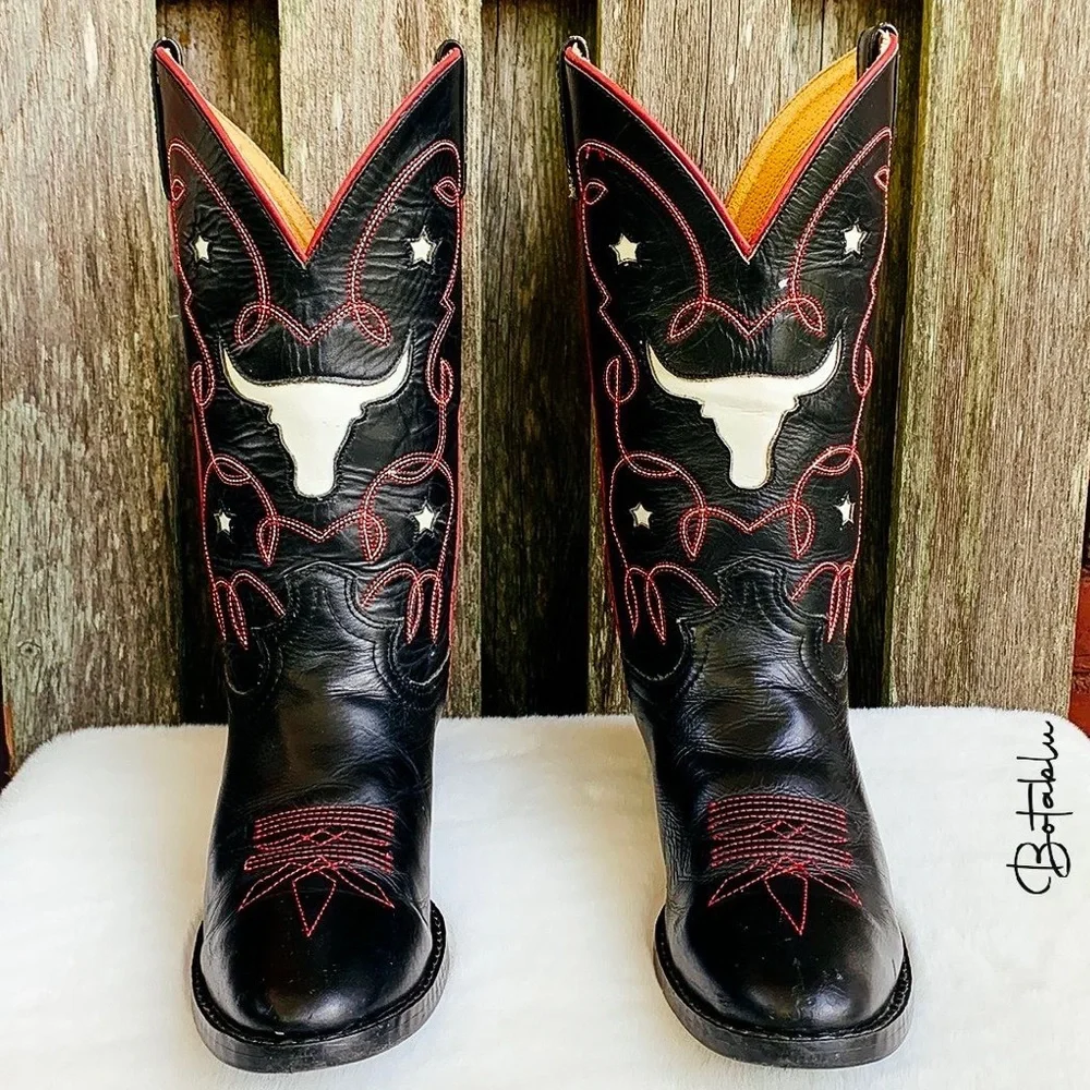 SOLD Justin Boots Steer Head Short Cowgirl Cowboy Western Boots Fits Women’s 7 - Picture 1 of 8